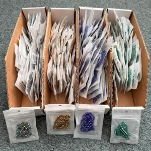 Lot of over 16,500 Pcs! 4mm Faceted Glass Bicone Craft Beads, Gold, Blue, Green